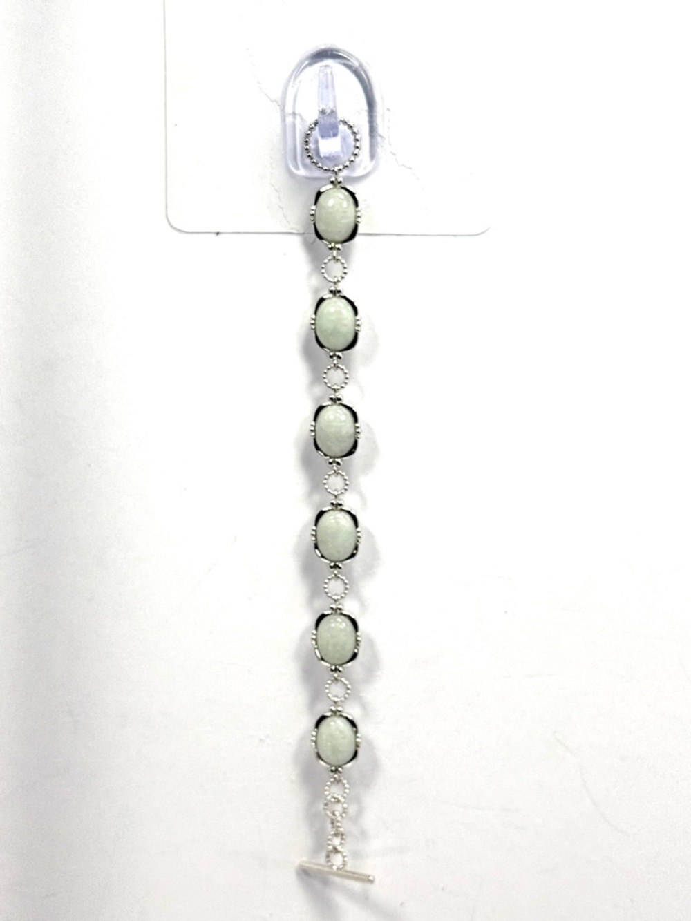 DAJ 925 Sterling Silver Rhodium Plated White Jade Oval Station Bracelet